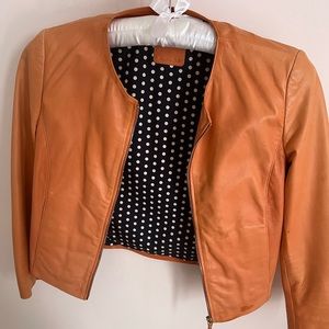 Leather jacket / crop /warm orange / massimo dutti
